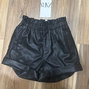 Girls Zara Black Faux Leather Shorts Size 4-5
